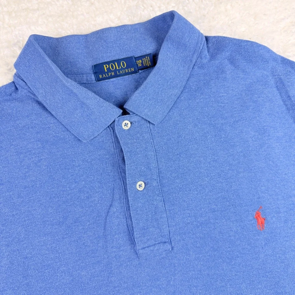 Polo Ralph Lauren Polo Mens 2XB Blue Short Sleeve Cotton Mesh Pony Logo Shirt